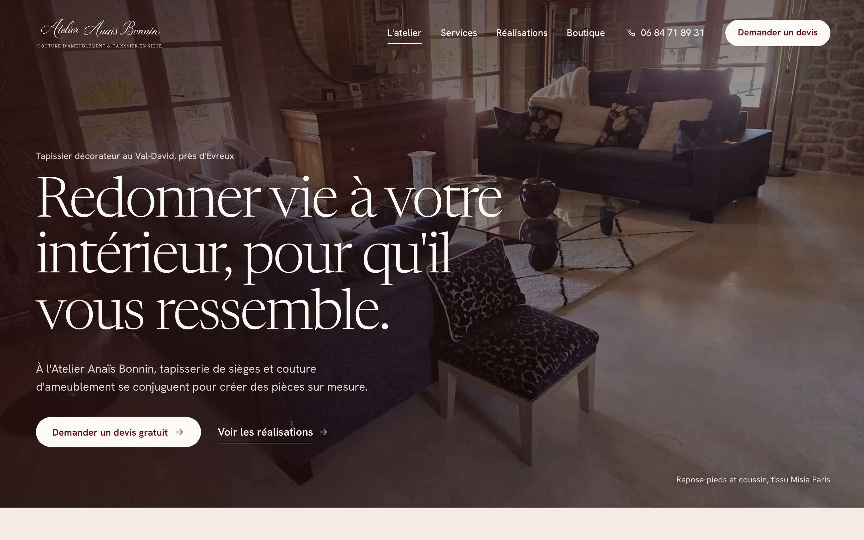 Capture du site atelieranaisbonnin.fr, page d'accueil