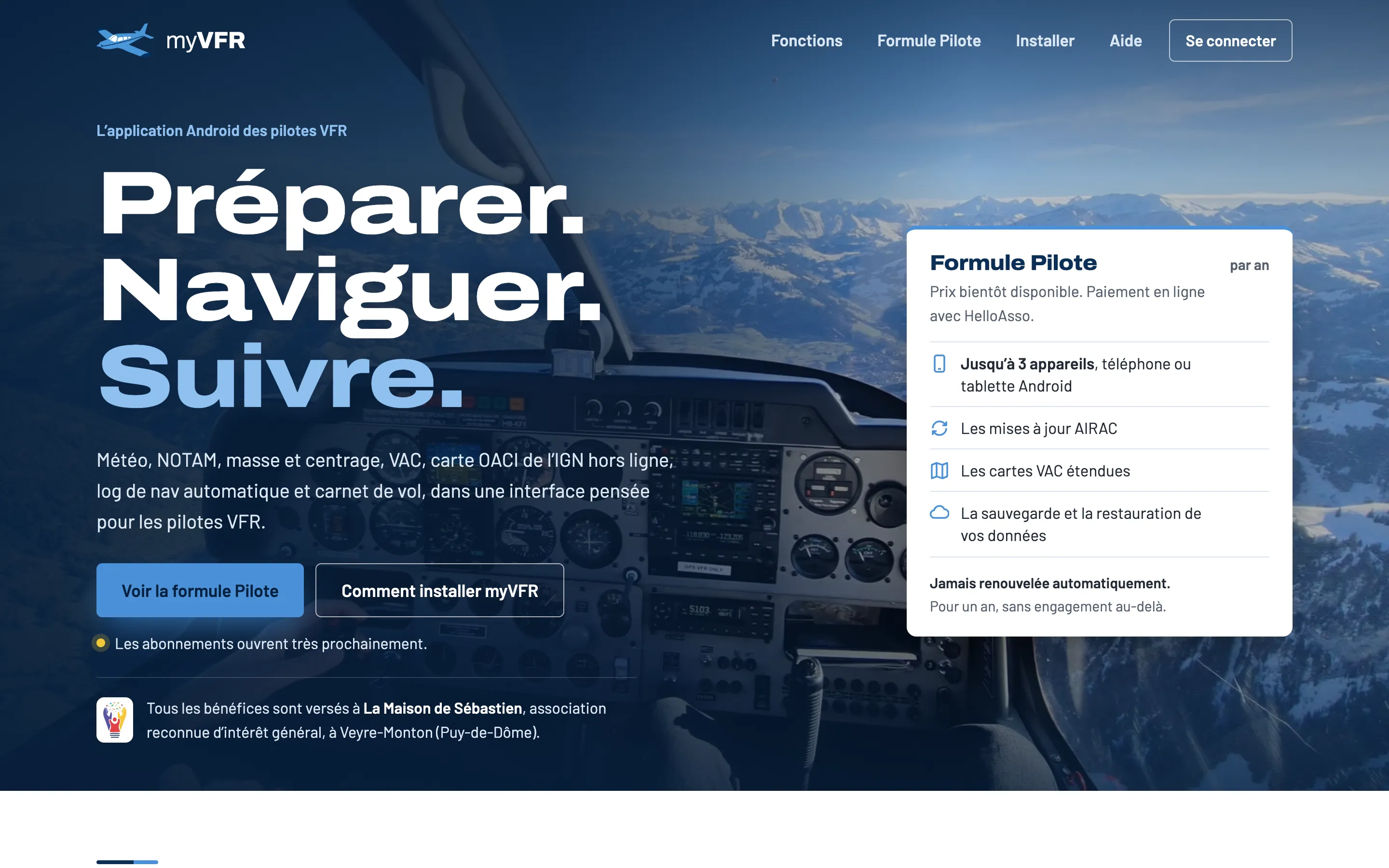 Capture du site myvfr.fr, page d'accueil